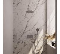 Brauer Chrome Edition douche thermostatique à effet pluie avec bouton poussoir caché 58 30cm pommeau de douche bras mural courbé 3 positions douche à main flexible de douche raccord mural coude chromé