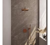 BRAUER Copper Carving douche de pluie encastrée thermostatique - 3 voies - rond - set 74 - pomme de douche 30 cm - bras mural droit - douchette barre - flexible de douche - raccord mural coudé - cuivr
