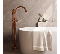 Brauer Copper Carving Robinet baignoire sur pied - douchette à main ronde 3 positions - 2 boutons sculptés - cuivre brossé 5-GK-263