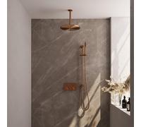 Brauer Copper Edition Douche pluie encastrable - thermostatique - boutons poussoirs - SET 66 - pommeau 30cm - bras plafond - douchette stick - flexible - barre curseur intégrée - Cuivre brossé PVD 5-G