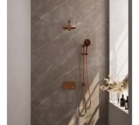 Brauer Copper Edition Douche pluie encastrable - thermostatique - boutons poussoirs - SET 67 - pommeau 20cm - bras mural droit - douchette 3 jets - flexible - barre curseur intégrée - Cuivre brossé PV