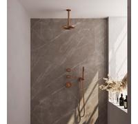 Brauer Copper Edition Ensemble de douche pluie encastré - douche principale 20 cm - bras plafond - 3 boutons lisses - douchette à main 1 fonction - PVD - cuivre brossé 5-GK-025