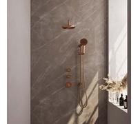 Brauer Copper Edition Ensemble de douche pluie encastré - douche principale 20cm - bras mural - glissière - avec partie encastrable - boutons lisses - douchette ronde 3 positions - PVD - cuivre brossé