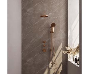Brauer Copper Edition Ensemble de douche pluie encastré - douche principale 20cm - bras mural - glissière - avec partie encastrable - boutons lisses - douchette ronde 3 positions - PVD - cuivre brossé