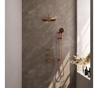 Brauer Copper Edition Ensemble de douche pluie encastré - douche principale 30cm - bras mural - glissière - avec partie encastrable - boutons lisses - douchette ronde 3 positions - PVD - cuivre brossé