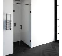 BRAUER Create Porte pivotante 90x200cm en 2 parties sans profilé avec verre de sécurité anticalcaire 8mm noir mat GS-VON2H6030200MZ
