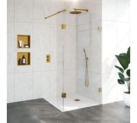 BRAUER Créer Douche à l'italienne - 100x200cm - 2 pièces - paroi latérale 30cm - sans profilé - anti-calcaire - verre de sécurité 8mm - Or brossé GS-VOI2H10030200GG