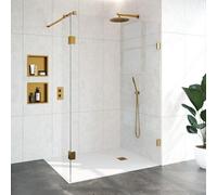BRAUER Créer Douche à l'italienne 140x200cm sans profilé avec anti-calcaire et verre de sécurité de 8mm Or brossé GS-VOI2H14030200GG