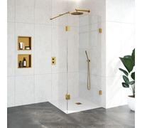 BRAUER Créer Douche à l'italienne - 90x200cm - 2 pièces - sans profil - anti-calcaire - verre de sécurité 8mm - Or brossé GS-VOI2H9040200GG