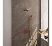 BRAUER Douche à effet pluie thermostatique encastrée en cuivre - 3 voies - rond - ensemble 85 - douche principale de 20 cm - bras mural droit - douchette à main - flexible de douche - barre de douche 