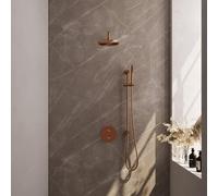 BRAUER Douche à effet pluie thermostatique encastrée en cuivre - 3 voies - rond - ensemble 87 - douche principale de 20 cm - bras mural courbé - douchette à main - flexible de douche - barre de douche