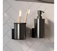 BRAUER Ensemble d'Accessoires - distributeur de savon - gobelet - avec fixation murale - surface magnétique - gunmetal brossé AE-ZDAGM