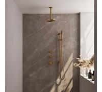 Brauer Gold Carving Douche pluie thermostatique avec pommeau 20cm et bras plafond 20cm et douchette Stylo 1 jet flexible lisse avec coude mural courbé Or brossé PVD 5-GG-113