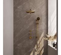 Brauer Gold Carving Douche pluie thermostatique avec pommeau 30cm et bras mural courbé 40cm et douchette Rond 3 jet flexible lisse avec coude mural Or brossé PVD 5-GG-116