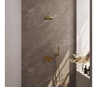 Brauer Gold Carving douche thermostatique à effet pluie avec bouton poussoir 51 20cm pommeau de douche bras mural courbe barre de douche à main flexible de douche raccord mural coude doré brossé pvd 5