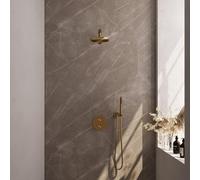 BRAUER Gold Carving douche thermostatique encastrée - 3 voies - rond - ensemble 73 - douche principale de 20 cm - bras mural droit - douchette à main - flexible de douche - coude mural - or brossé PVD