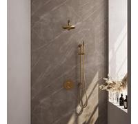 BRAUER Gold Carving douche thermostatique encastrée - 3 voies - rond - ensemble 85 - douche principale de 20 cm - bras mural droit - douchette à main - flexible de douche - barre de douche intégrée -
