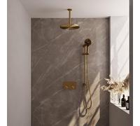 Brauer Gold Carving douche thermostatique pluie à bouton poussoir caché 72 30cm pommeau de douche bras de plafond 3 positions douche à main tuyau de douche coulissant intégré pvd brossé doré 5-GG-207