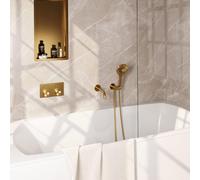 Brauer Gold Carving mitigeur thermostatique bain encastré bouton poussoir set 04 bec 3 positions douchette flexible douche raccord mural coude doré brossé pvd 5-GG-215