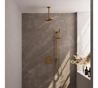 BRAUER Gold Carving mitigeur thermostatique encastré douche pluie - 3 voies - rond - ensemble 89 - douche principale 20cm - bras plafond - douchette à main - flexible de douche - colonne de douche hyd