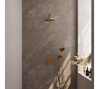 BRAUER Gold Carving mitigeur thermostatique encastré douche pluie - 3 voies - rond - set 79 - douche principale 20cm - bras mural droit - douchette 3 positions - flexible de douche - coude mural - or 