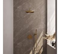 BRAUER Gold Edition douche de pluie encastrée thermostatique - 3 voies - rond - set 76 - tête de douche 30cm - bras mural courbé - douchette barre - flexible de douche - coude d'alimentation mural - o
