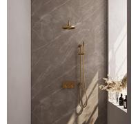 Brauer Gold Edition douche thermostatique à effet pluie avec bouton-poussoir 63 20cm pommeau de douche bras mural courbe barre de douche à main flexible coulissant intégré pvd brossé doré 5-GG-174