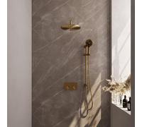 Brauer Gold Edition douche thermostatique à effet pluie avec bouton poussoir 70 30cm pommeau de douche bras mural courbe 3 positions douche à main flexible coulissant intégré pvd brossé doré 5-GG-181