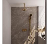 Brauer Gold Edition douche thermostatique à effet pluie avec bouton poussoir 71 20cm bras de douche au plafond 3 positions douche à main tuyau de douche coulissant intégré pvd brossé doré 5-GG-182