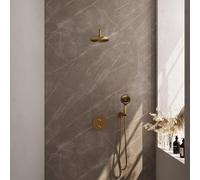 BRAUER Gold Edition douche thermostatique encastrée - 3 voies - rond - set 81 - douche principale de 20 cm - bras mural courbé - douchette à main 3 positions - flexible de douche - coude mural - or br