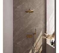 Brauer Gold Edition douche thermostatique pluie à bouton poussoir caché set 50 30cm pommeau de douche bras droit barre murale douche à main flexible de douche raccord mural coude doré brossé pvd 5-GG-