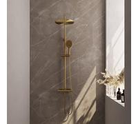 Brauer Gold Edition Ensemble de douche pluie à poser - douche principale 30cm - glijstang - douchette ronde 3 positions - boutons lisses - PVD - or brossé 5-GG-242