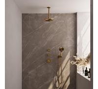 Brauer Gold Edition Ensemble de douche pluie encastré - douche principale 20 cm - bras plafond - 3 boutons lisses - douchette ronde 3 positions - PVD - or brossé 5-GG-029