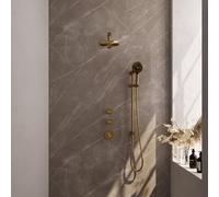 Brauer Gold Edition Ensemble de douche pluie encastré - douche principale 20cm - 3 boutons lisses - bras mural droit - glijstang - douchette ronde 3 positions - PVD - or brossé 5-GG-036