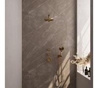 Brauer Gold Edition Ensemble de douche pluie encastré - douche principale 20cm - 3 boutons lisses - bras mural droit - douchette ronde 3 positions - PVD - or brossé 5-GG-028