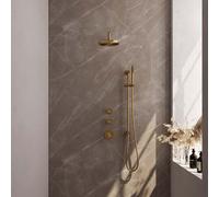Brauer Gold Edition Ensemble de douche pluie encastré - douche principale 20cm - bras mural - glissière - avec partie encastrable - boutons lisses - douchette à main 1 fonction - PVD - or brossé 5-GG-