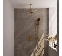 Brauer Gold Edition Ensemble de douche pluie encastré - douche principale 20cm - bras plafond 20cm - 2 fonctions - glissière - incluant partie encastrable - douchette ronde 3 positions - PVD - or bros