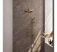Brauer Gold Edition Ensemble de douche pluie encastré - douche principale 30cm - 3 boutons lisses - bras mural droit - glijstang - douchette à main 1 fonction - PVD - or brossé 5-GG-034