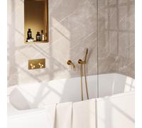 Brauer Gold Edition mitigeur thermostatique bain encastré boutons poussoirs set 03 bec tige douchette raccord mural coude doré brossé pvd 5-GG-210