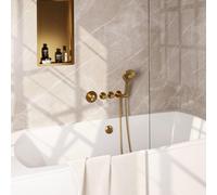 Brauer Gold sculpture encastré - ensemble de douche - 3 boutons sculptés - douchette ronde 3 positions - PVD - or brossé 5-GG-096