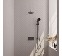 Brauer Gunmetal Carving douche thermostatique à effet pluie avec bouton-poussoir 69 20cm douche de tête bras mural courbé 3 positions douche à main flexible coulissant intégré gunmetal Brushed pvd 5-G