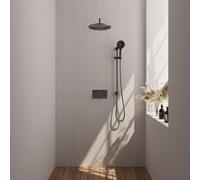 Brauer Gunmetal Carving douche thermostatique à effet pluie avec bouton poussoir 70 30cm douche de tête bras mural courbe 3 positions douche à main flexible coulissant intégré gunmetal Brushed pvd 5-G