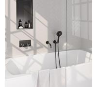 Brauer Gunmetal Carving mitigeur thermostatique bain encastré bouton poussoir set 04 bec 3 positions douche à main flexible de douche raccord mural coude gunmetal Brushed pvd 5-GM-215