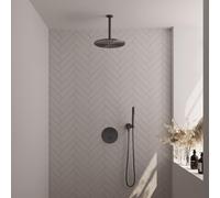 BRAUER Gunmetal Carving thermostatique Douche à encastrer Pluie - 3-voies - rond - ensemble 78 - 30cm douche principale - bras plafond - barre douchette - flexible de douche - coude de raccordement mu