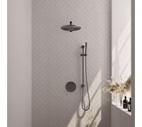 BRAUER Gunmetal Edition douche de pluie encastrée thermostatique - 3 voies - ronde - set 86 - pomme de douche 30 cm - bras mural droit - douchette barre - flexible de douche - barre de douche intégrée
