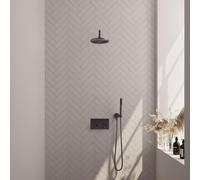 Brauer Gunmetal Edition douche thermostatique à effet pluie avec bouton poussoir 51 20cm pommeau de douche bras mural courbe barre de douche douche à main flexible de douche raccord mural coude gunmet