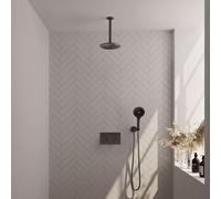 Brauer Gunmetal Edition douche thermostatique à effet pluie avec bouton poussoir 59 20cm bras de douche plafond 3 positions douche à main flexible de douche raccord mural coude gunmetal pvd brossé 5-G