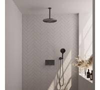 Brauer Gunmetal Edition douche thermostatique à effet pluie avec bouton poussoir 60 30cm bras de douche plafond 3 positions douche à main flexible de douche raccord mural coude gunmetal pvd brossé 5-G