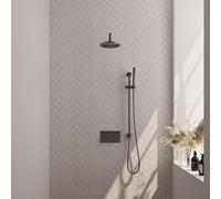 Brauer Gunmetal Edition douche thermostatique à effet pluie avec bouton poussoir 63 20cm pommeau de douche courbe bras mural barre de douche à main flexible coulissant intégré gunmetal Brushed pvd 5-G