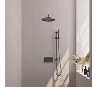 Brauer Gunmetal Edition douche thermostatique à effet pluie avec bouton poussoir 64 30cm pommeau de douche douche courbe bras mural barre de douche à main flexible coulissant intégré gunmetal Brushed 